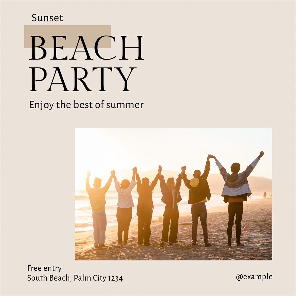 Beach party Instagram post template, editable text