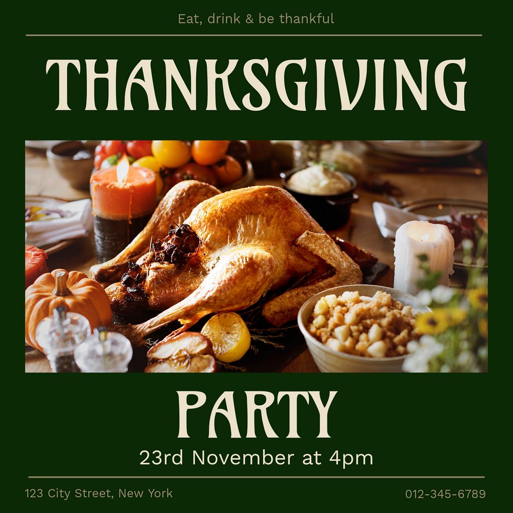 Thanksgiving party Instagram post template, editable text