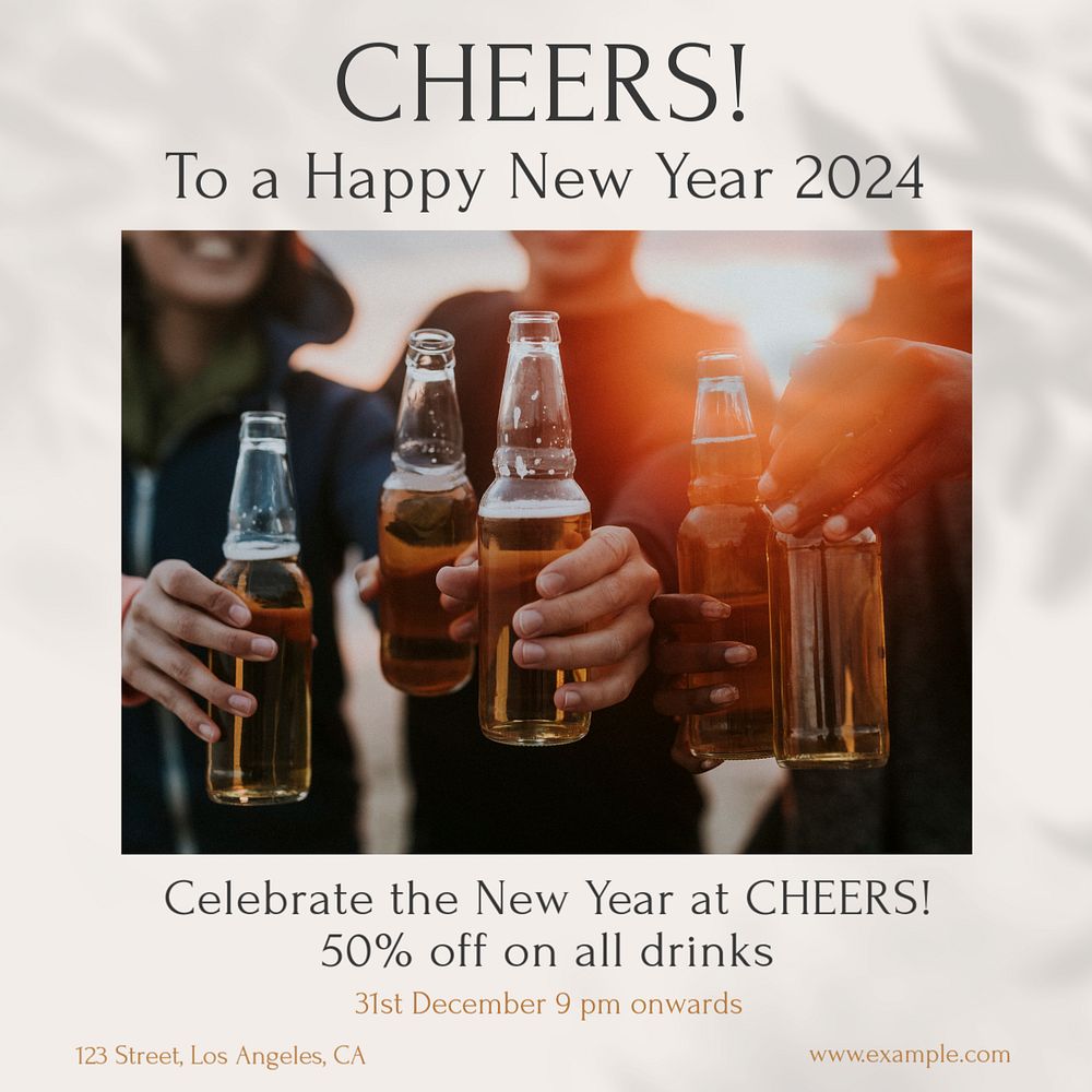 Happy New Year Instagram post template, editable text