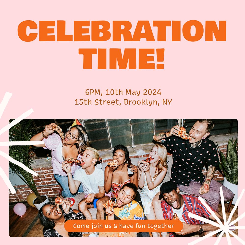 Celebration time Instagram post template, editable text