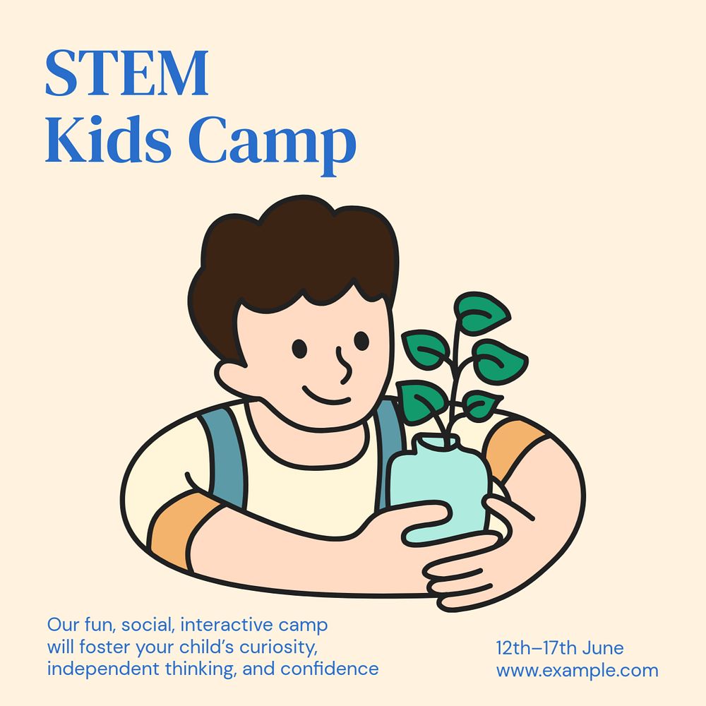 STEM kids camp Instagram post template, editable text