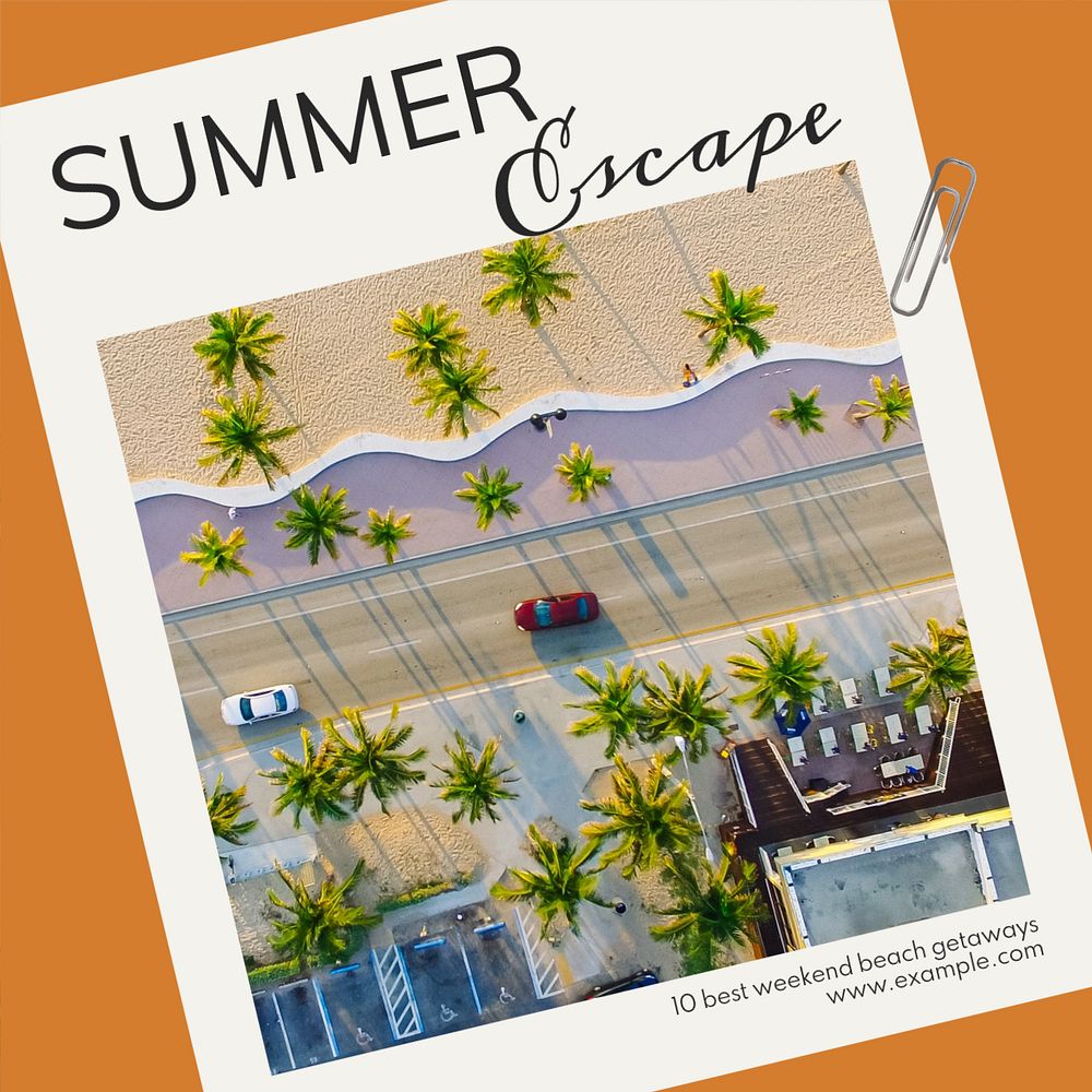 Summer escape Instagram post template, editable text