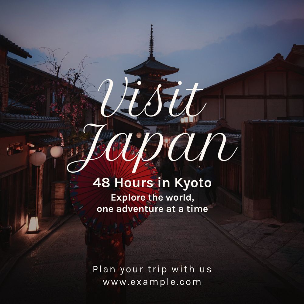 Japan travel Instagram post template, editable text