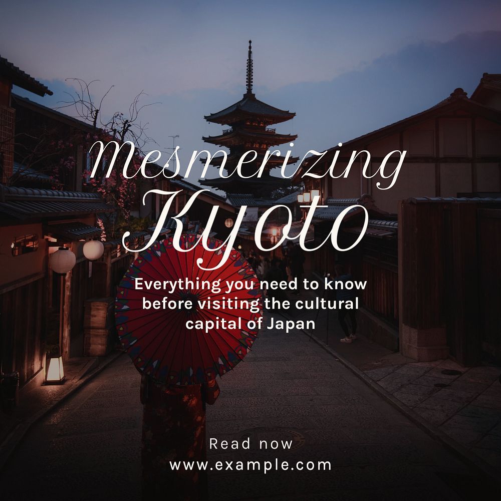 Kyoto travel Instagram post template, editable text