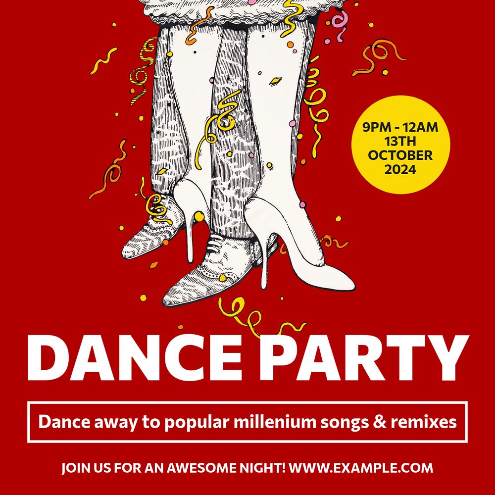 Dance party Instagram post template, editable text