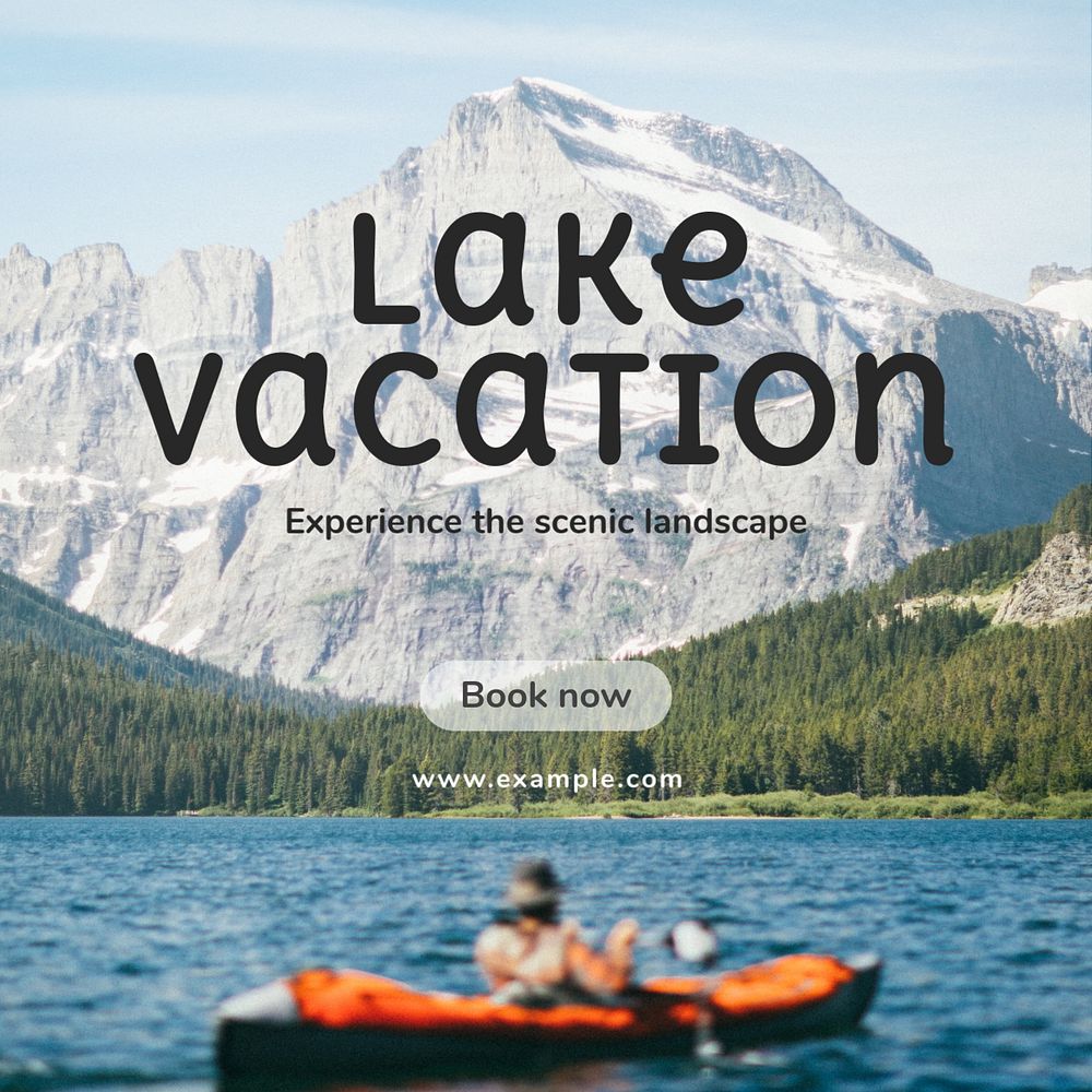 Lake vacation Instagram post template, editable text