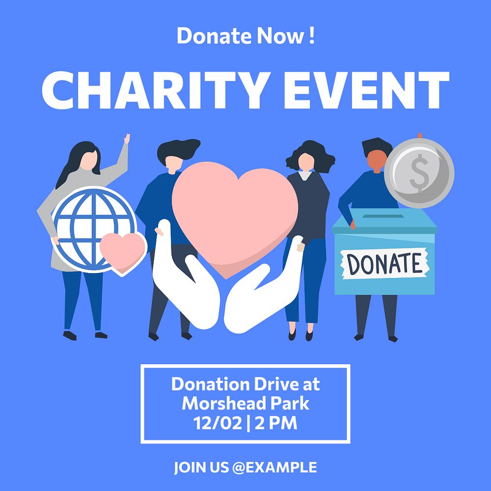 Charity event Instagram post template, editable text