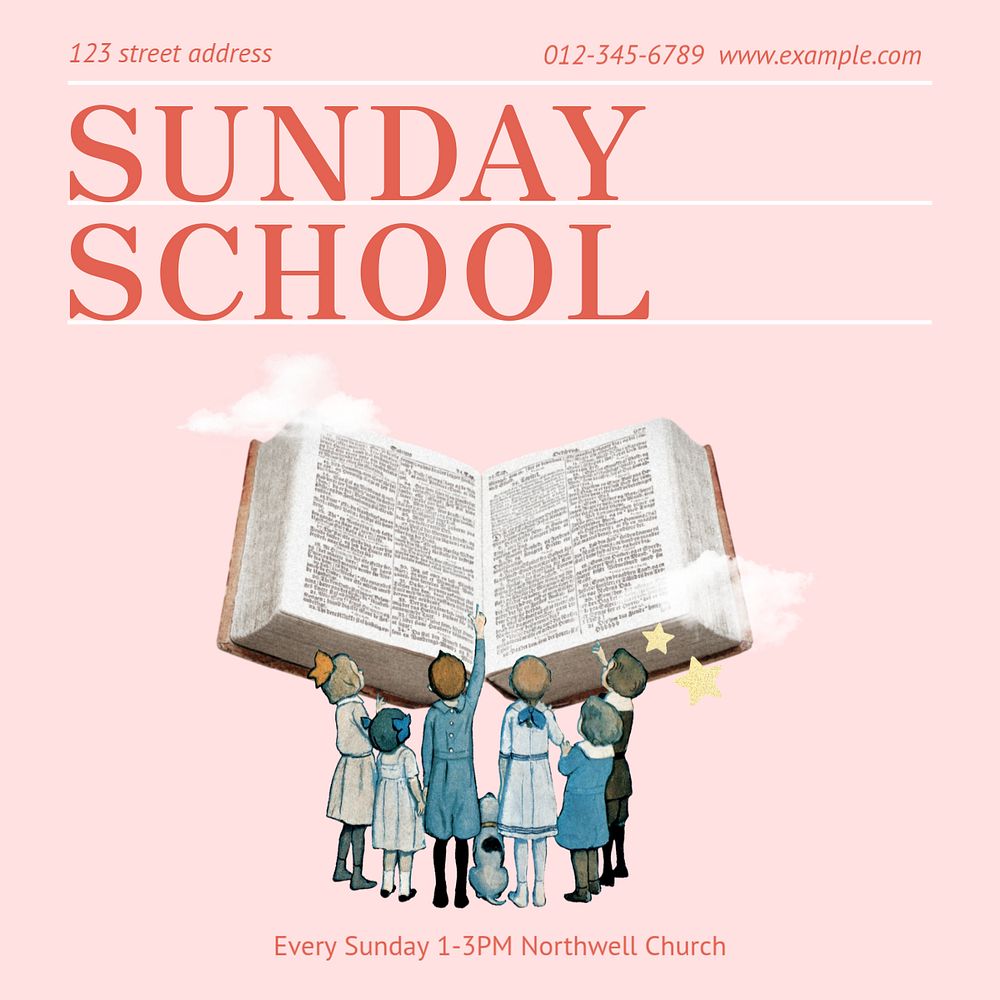 Sunday school Instagram post template, editable text