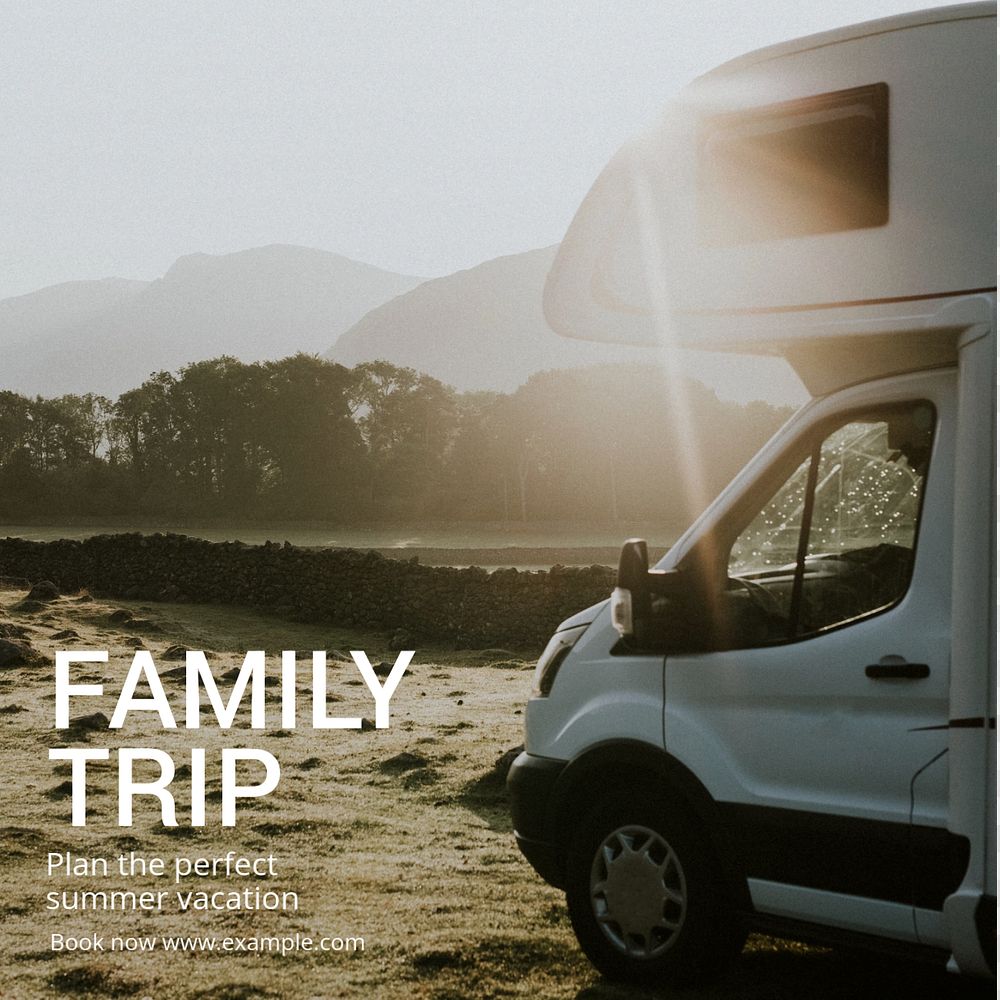 Family trip Instagram post template, editable text