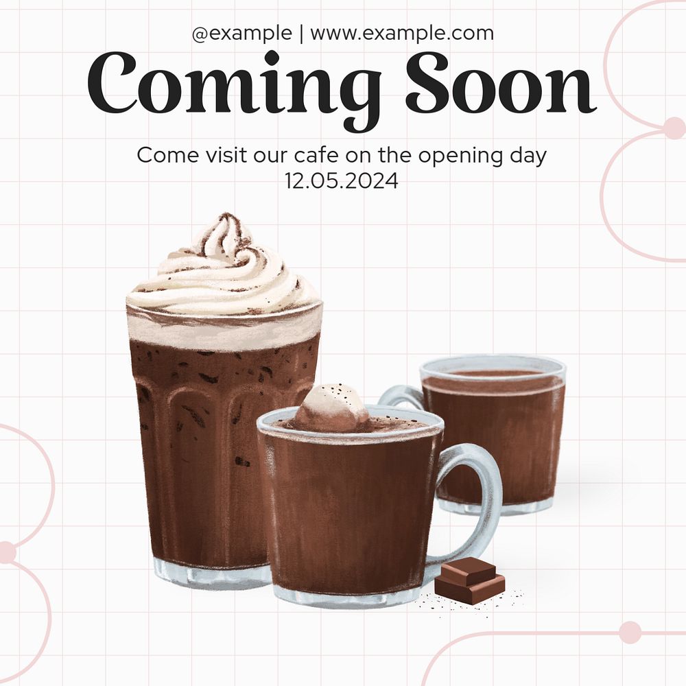 Cafe opening Instagram post template, editable text