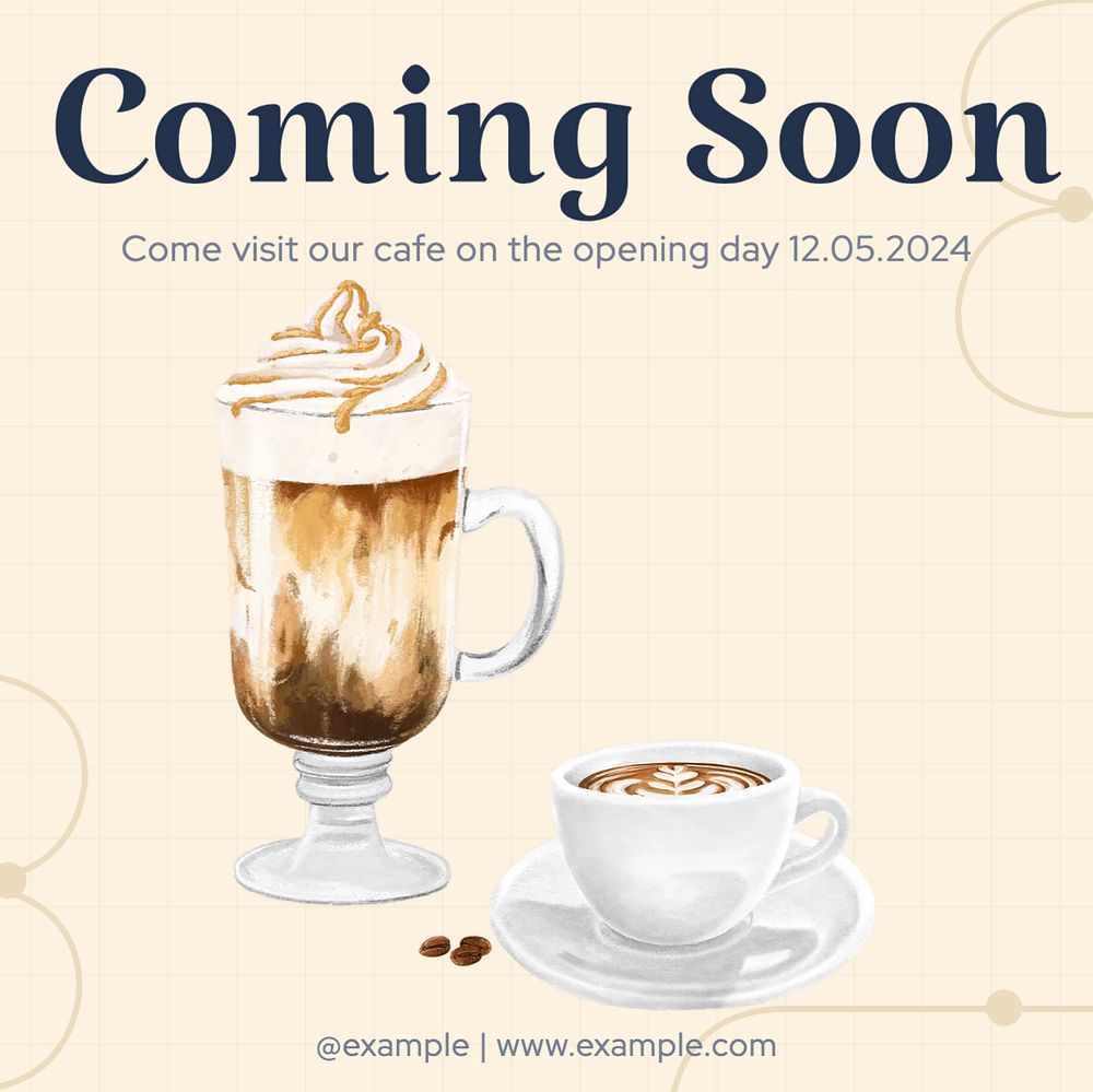 Cafe opening Instagram post template, editable text