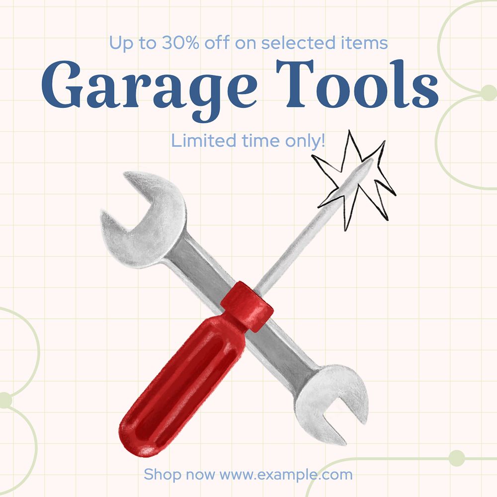 Garage tools & equipment Instagram post template, editable text