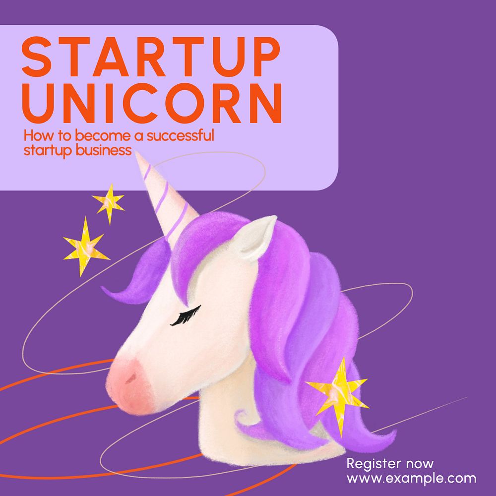 Startup unicorn Instagram post template, editable text