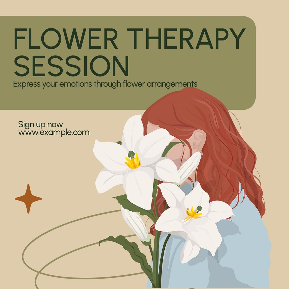 Flower therapy session Instagram post template, editable text