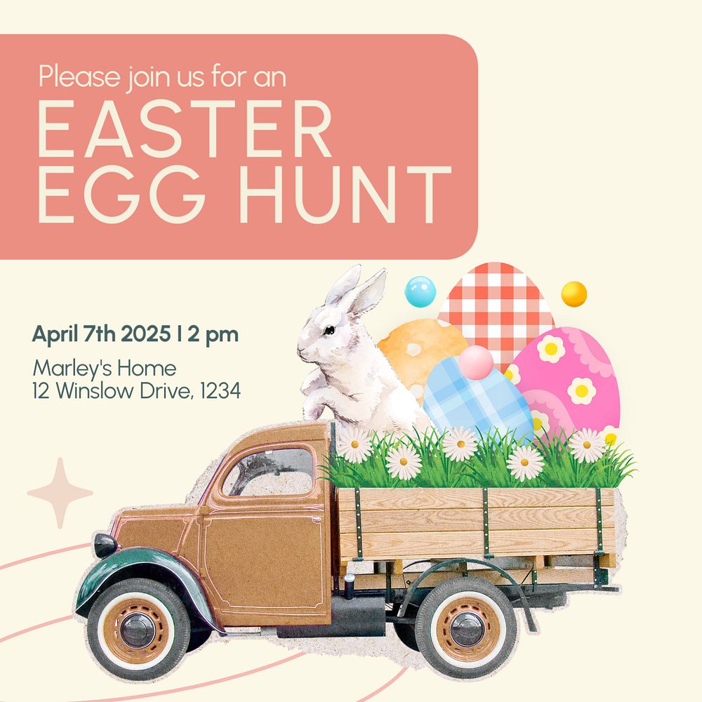 Egg hunt Instagram post template, editable text