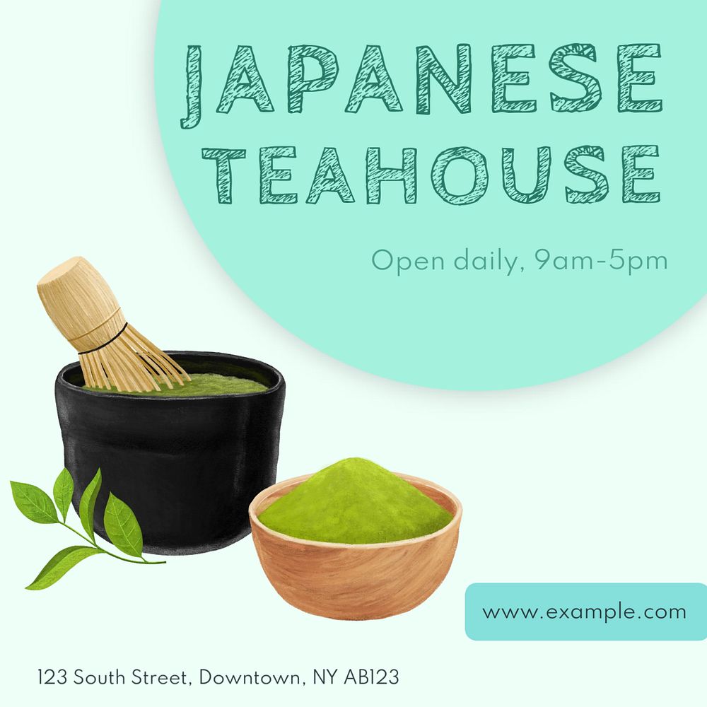 Japanese teahouse Instagram post template, editable text