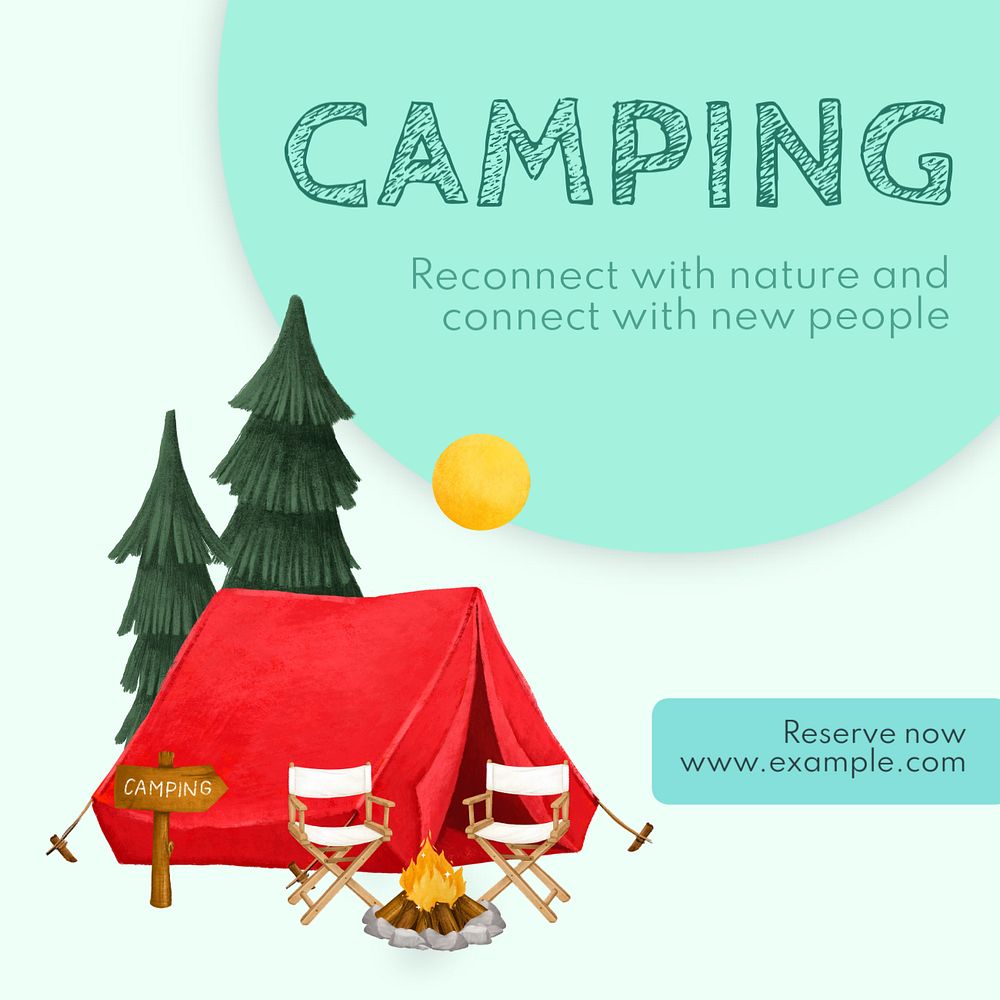 Camping Instagram post template, editable text