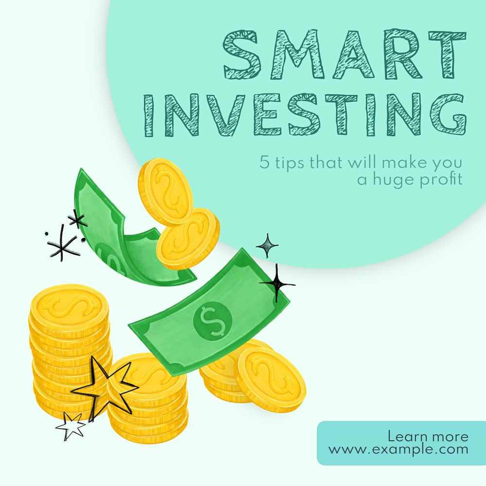 Smart investing Instagram post template, editable text