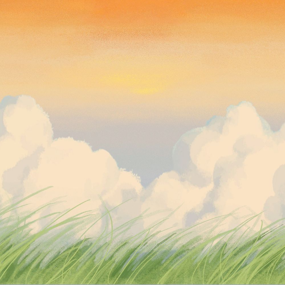 Editable sunset cloud grass, painting illustration