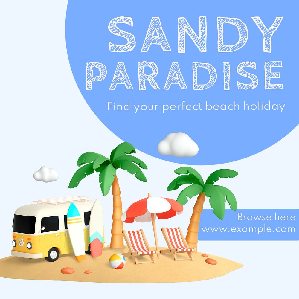 Beach holiday Instagram post template, editable text