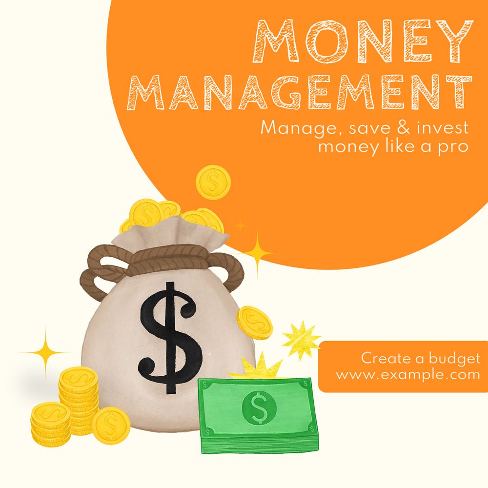 Money management Instagram post template, editable text