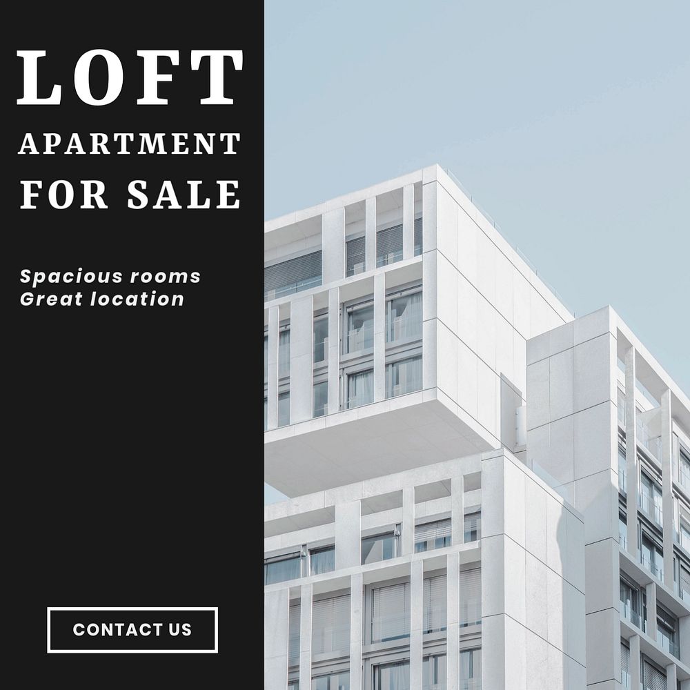 Loft apartment Instagram post template, editable text