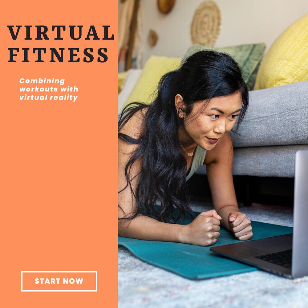 Virtual fitness Instagram post template, editable text