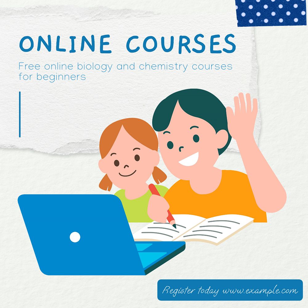 Online courses Instagram post template, editable text