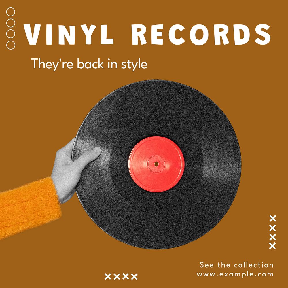 Vinyl records Instagram post template, editable text