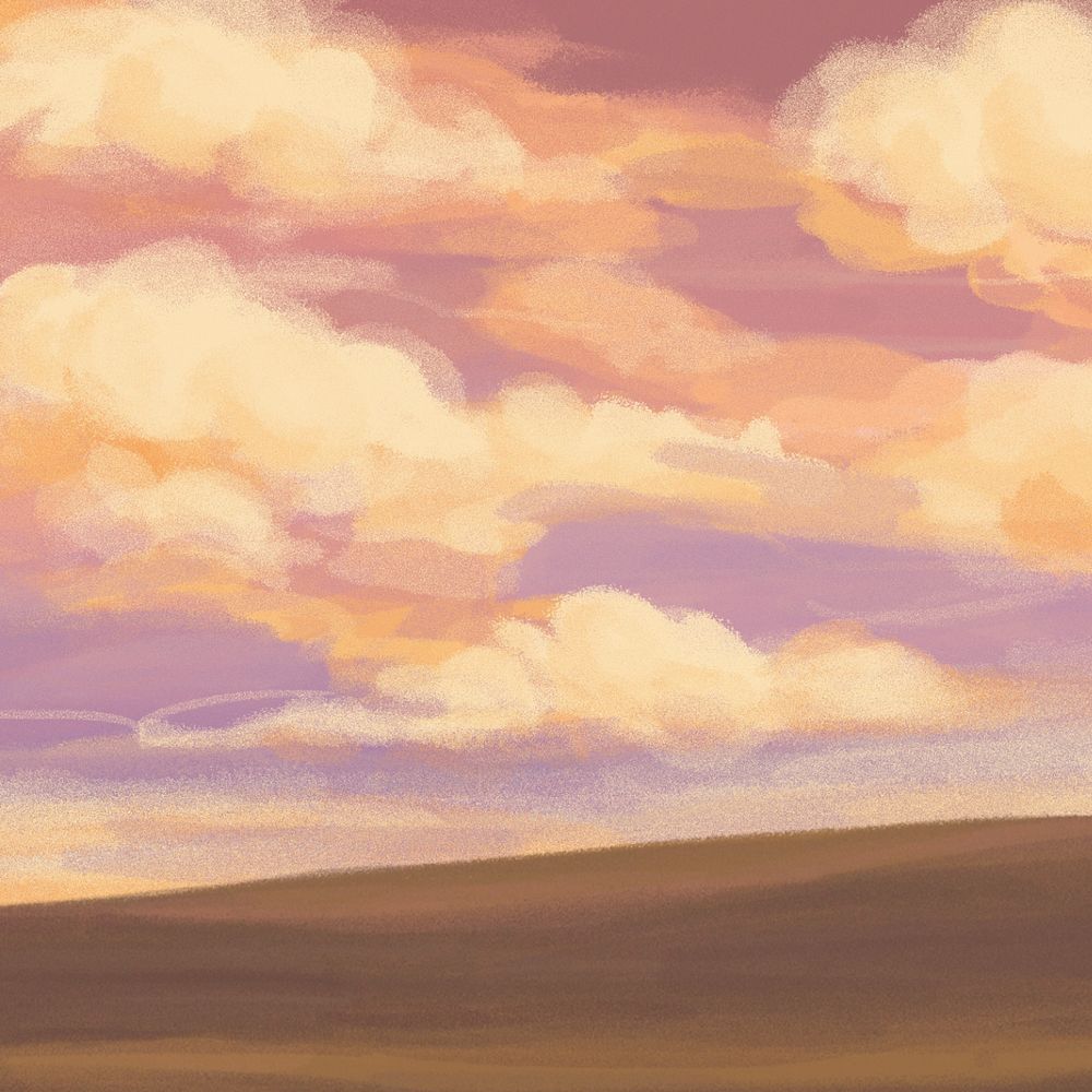 Editable cloud sunset field, painting illustration