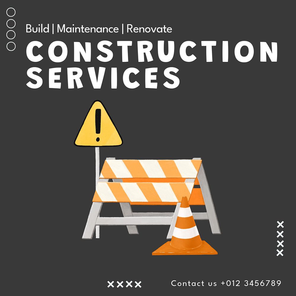 Construction service Instagram post template, editable text