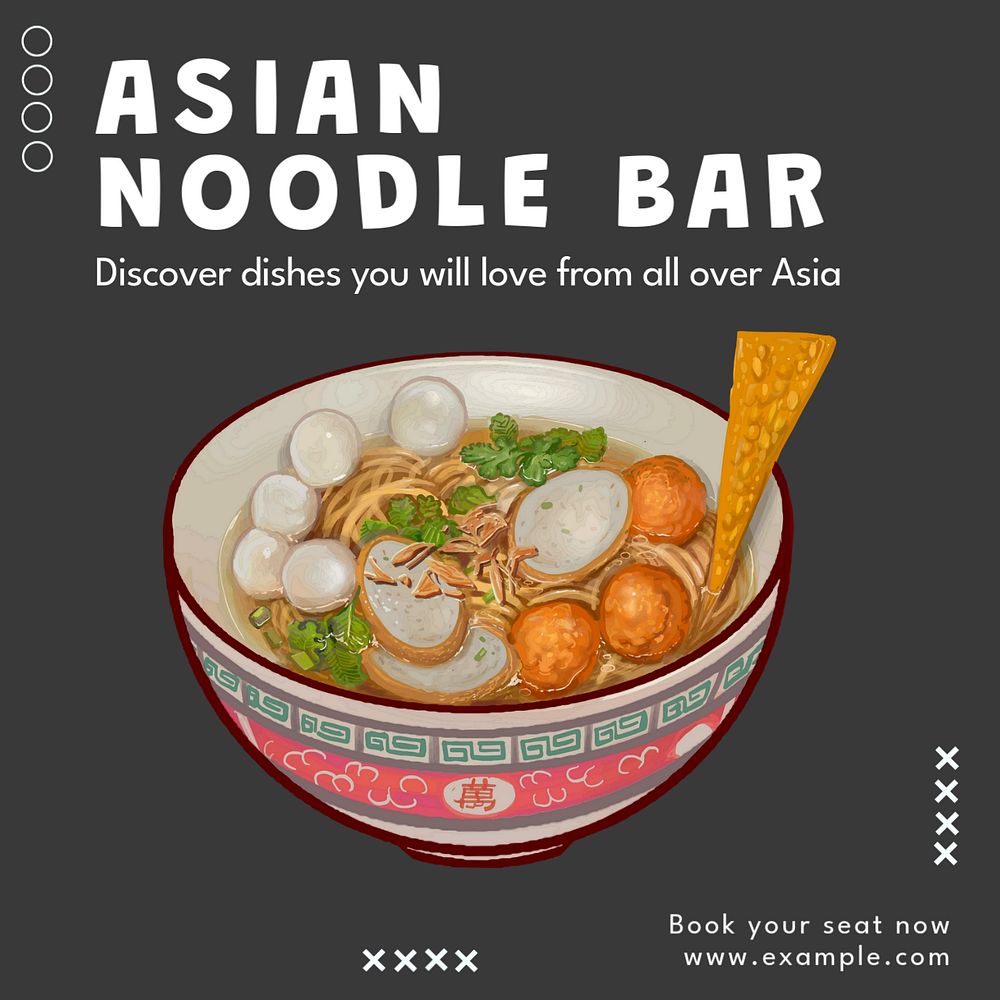 Asian noodle bar Instagram post template, editable text