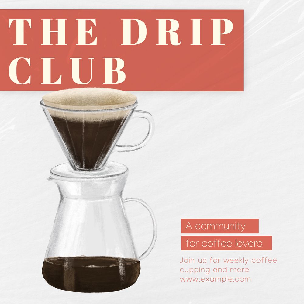 Coffee lover community Instagram post template, editable text