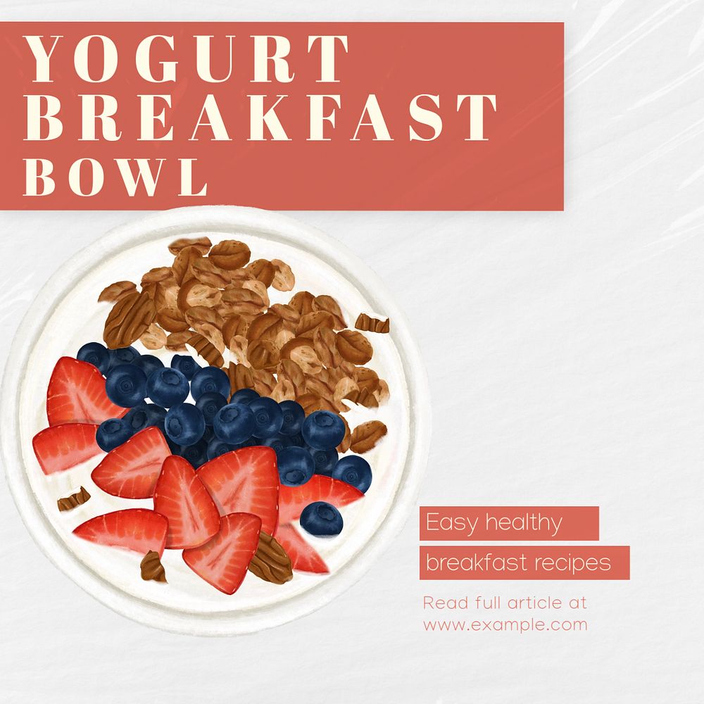 Yogurt breakfast Instagram post template, editable text