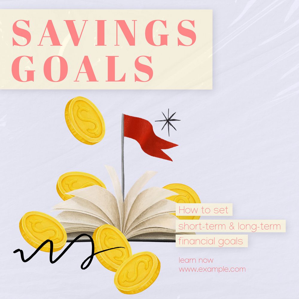 Savings goals Instagram post template, editable text