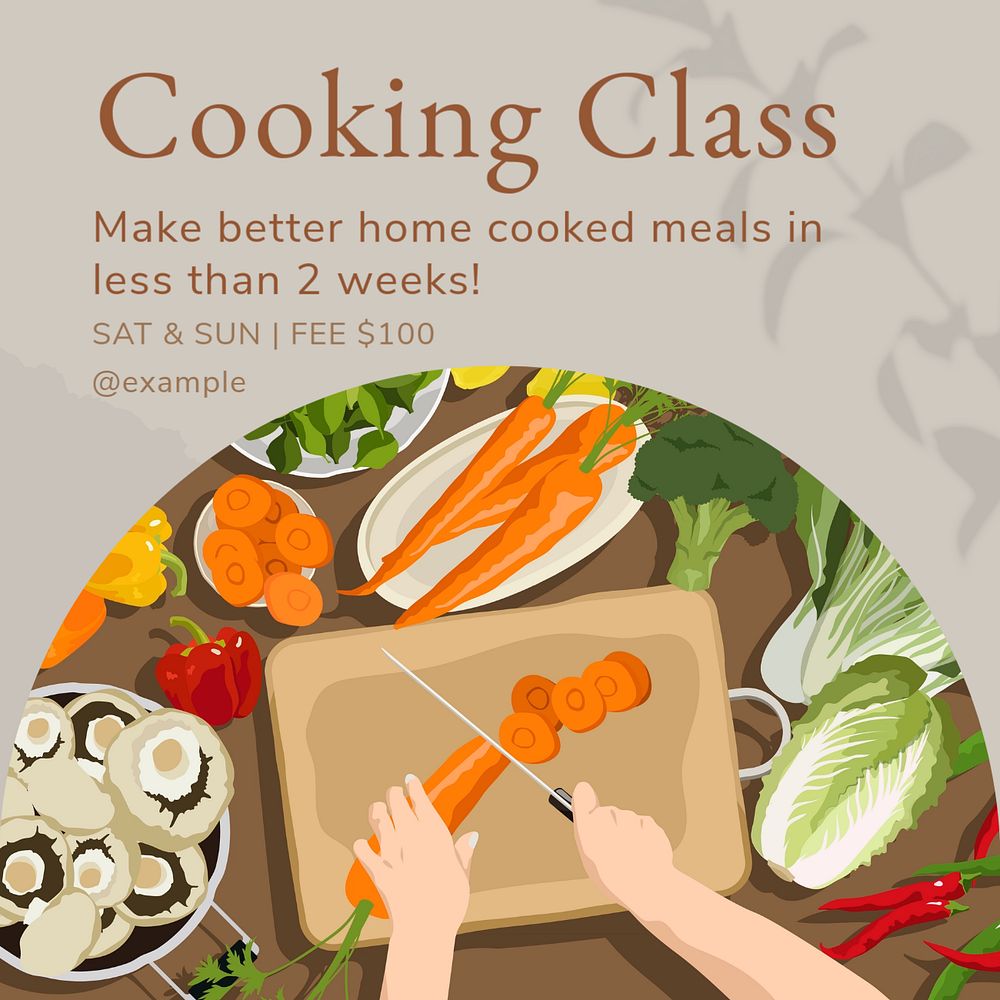 Cooking class Instagram post template, editable text