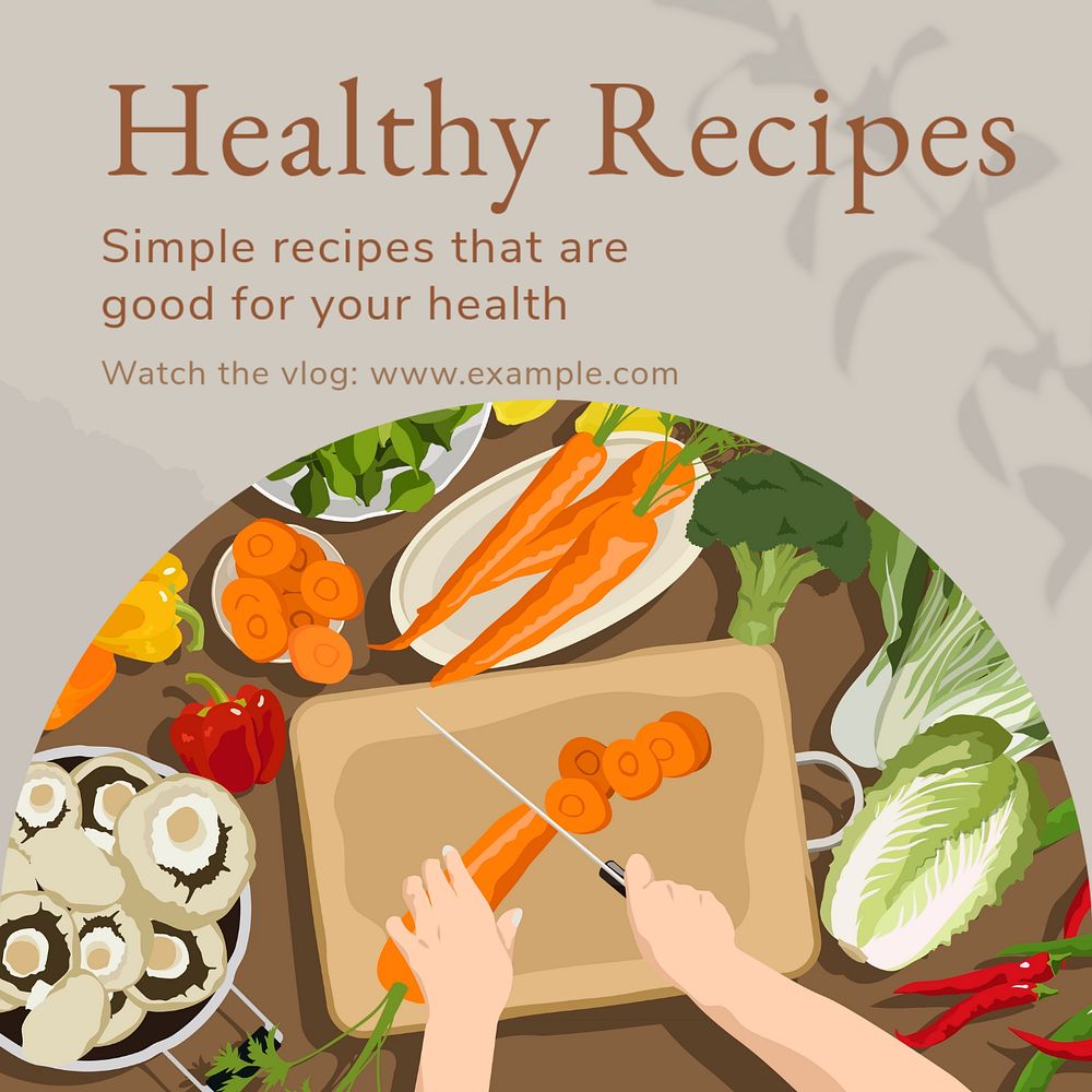 Healthy recipes Instagram post template, editable text