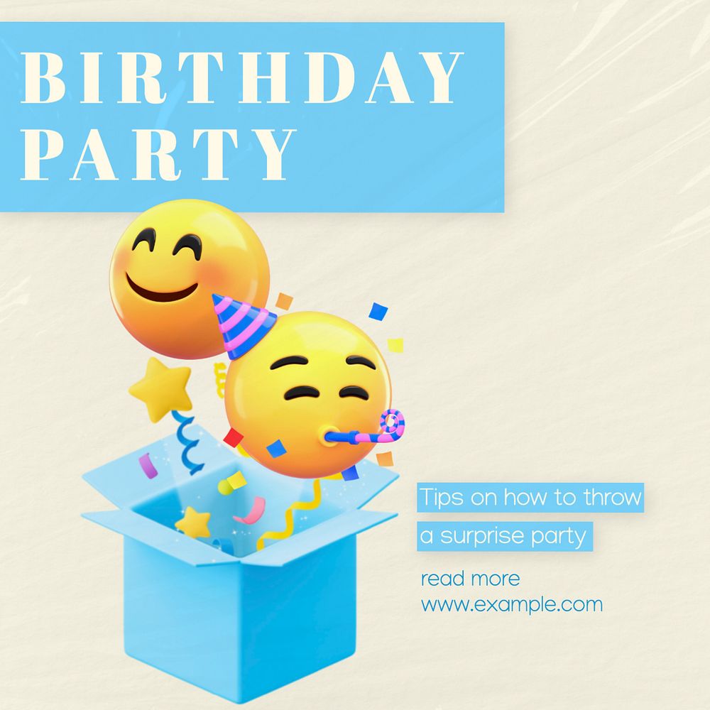 Surprise party Instagram post template, editable text