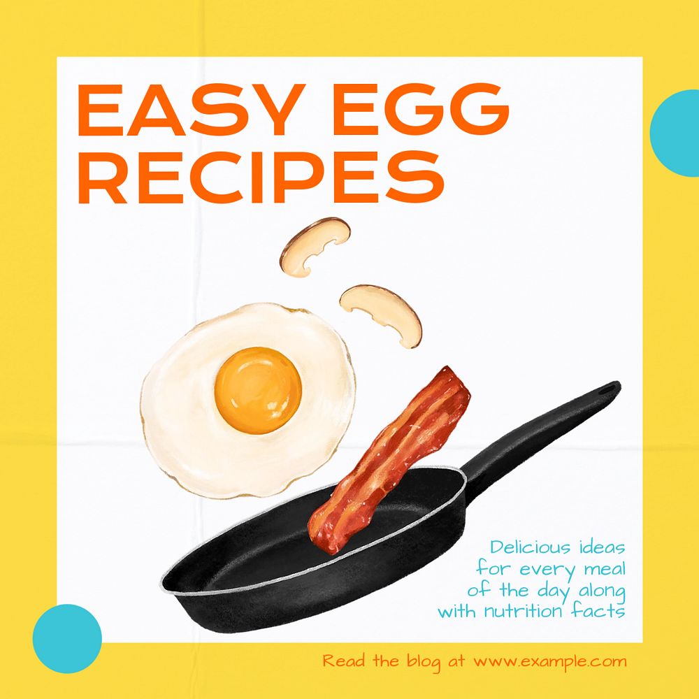 Easy egg recipes Instagram post template, editable text