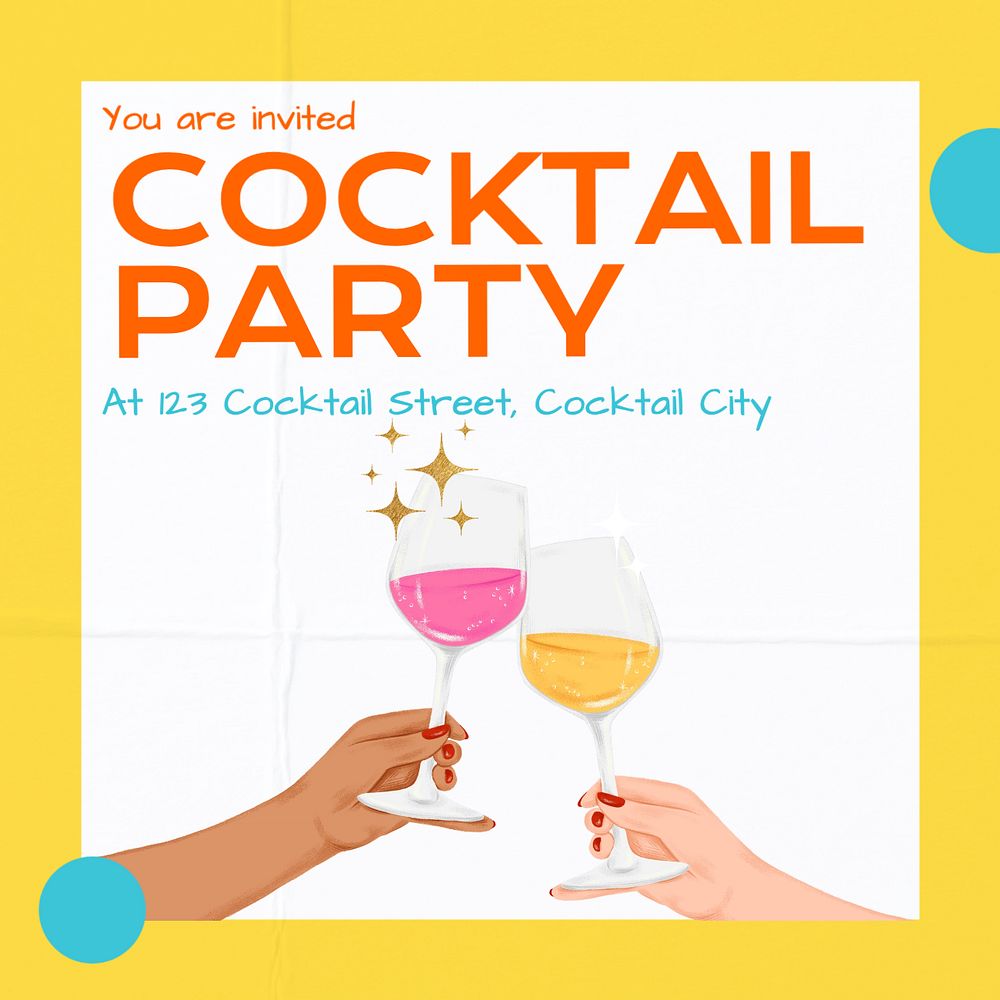 Cocktail party Instagram post template, editable text