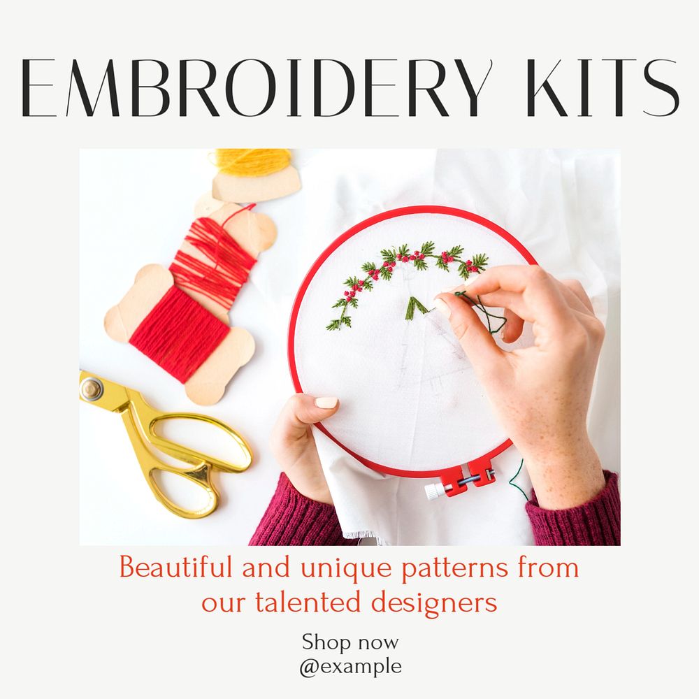 Embroidery kits Instagram post template, editable text