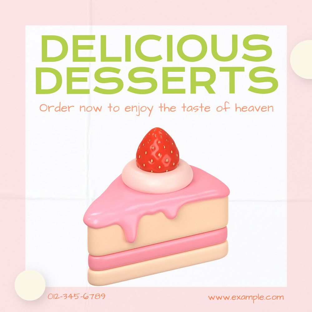 Delicious dessert Instagram post template, editable text