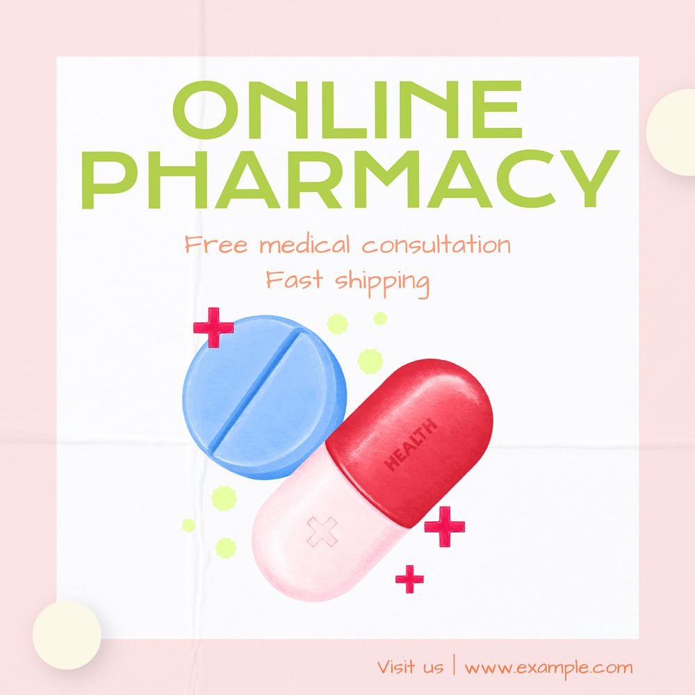 Online pharmacy Instagram post template, editable text