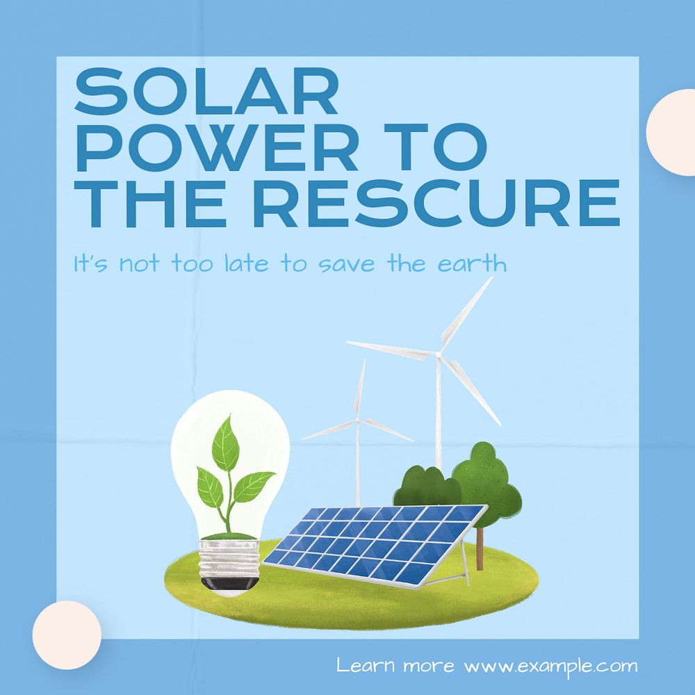 Solar power Instagram post template, editable text