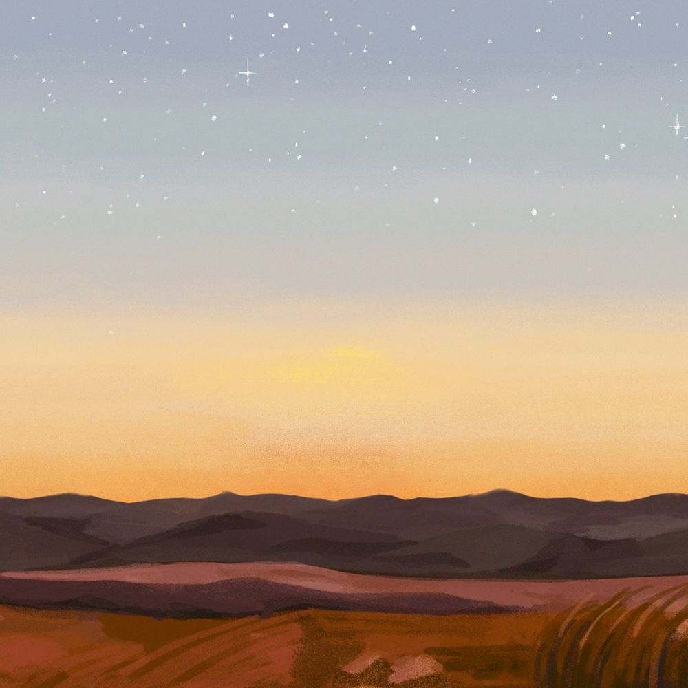 Editable sunset desert landscape, painting illustration