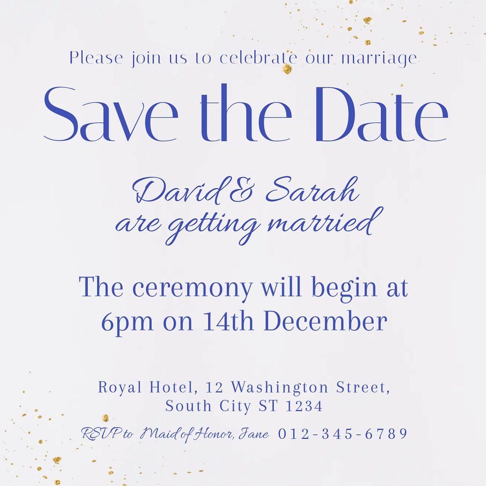Wedding invitation Instagram post template, editable text