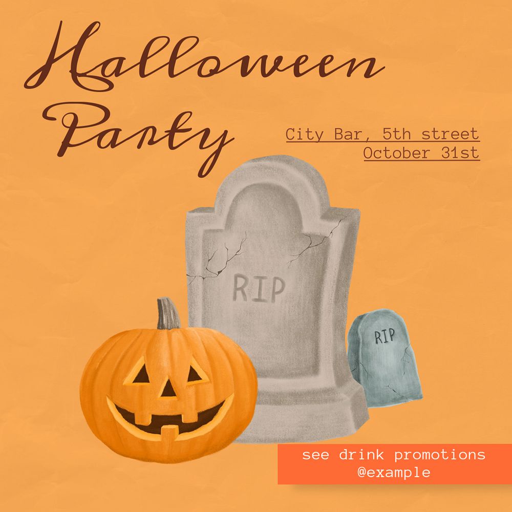 Halloween party Instagram post template, editable text