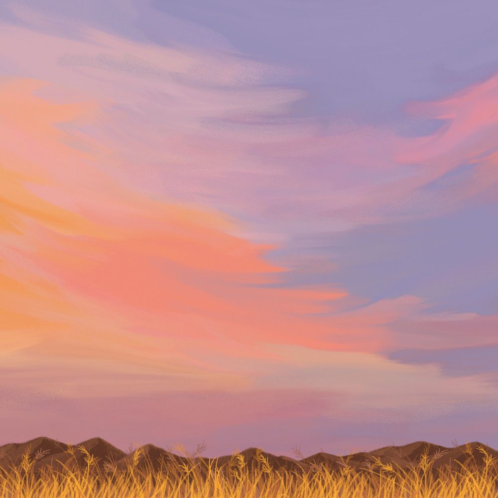 Editable sunset field, painting illustration