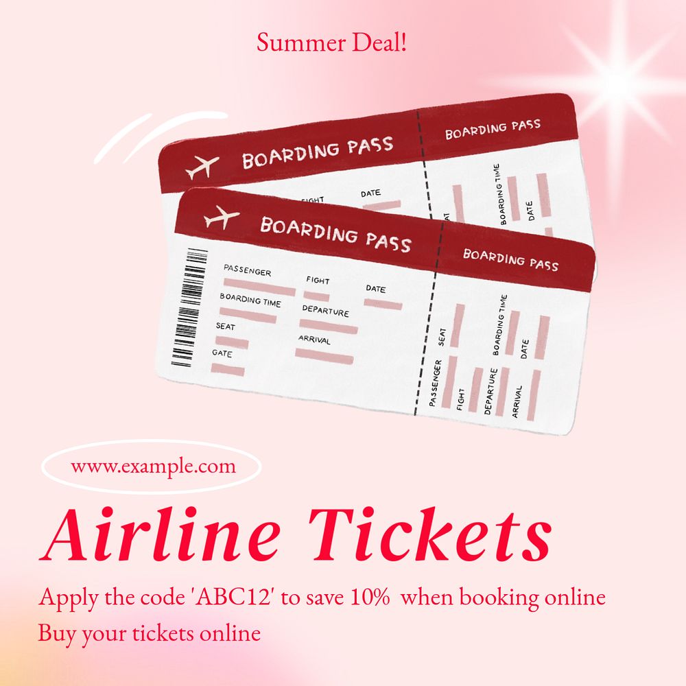 Airline tickets deal Instagram post template, editable text