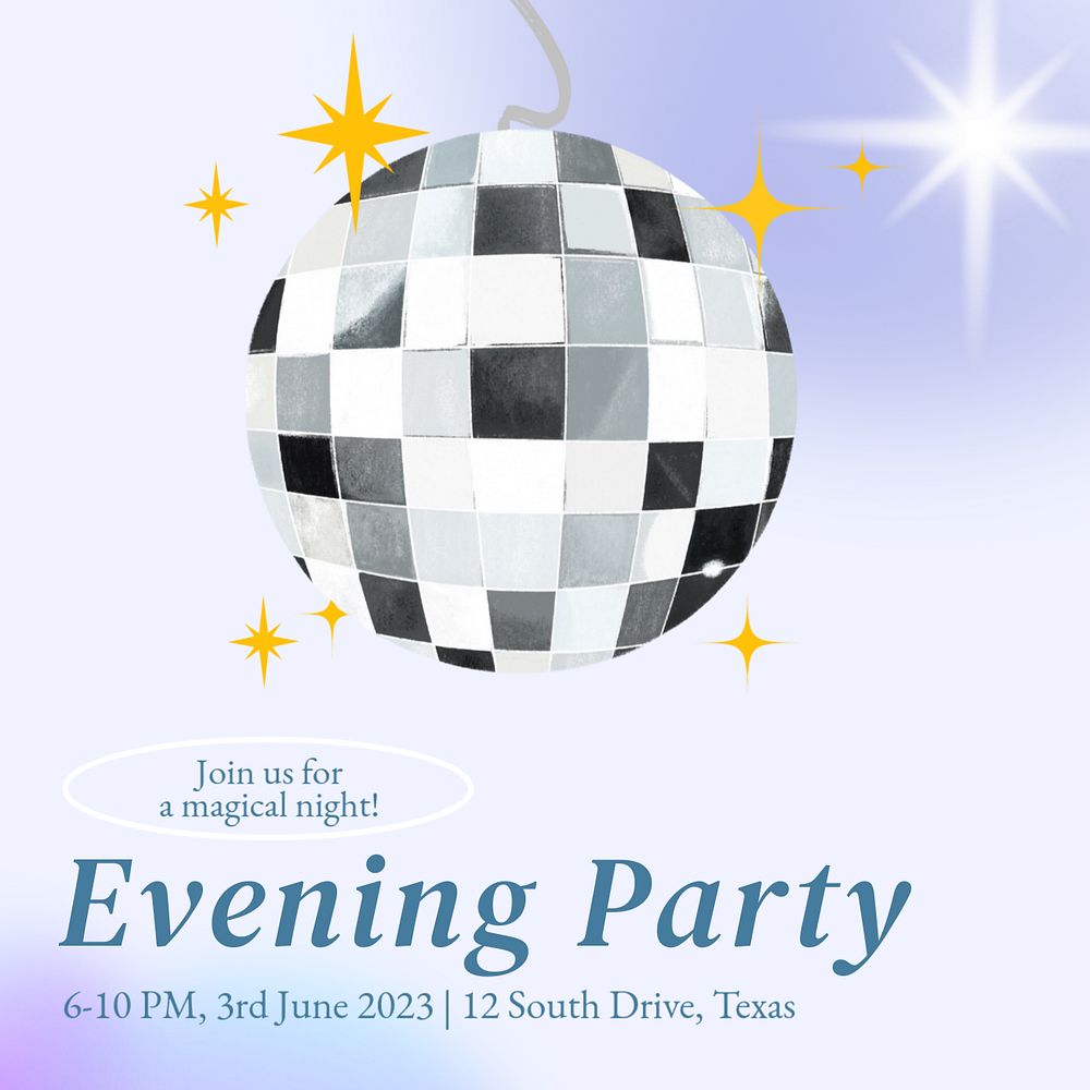 Evening party invitation Instagram post template, editable text